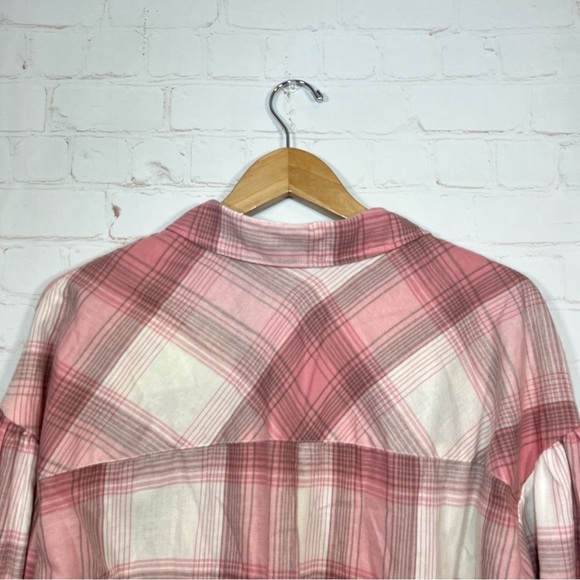 Sanctuary Bianca Plaid Flannel Shirt Womens Large Pink Cropped Casual NWT - Picture 8 of 11